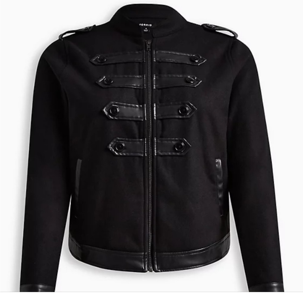 Torrid 4X NWT Deep Black Wool Blend Faux Leather Banded Moto Jacket